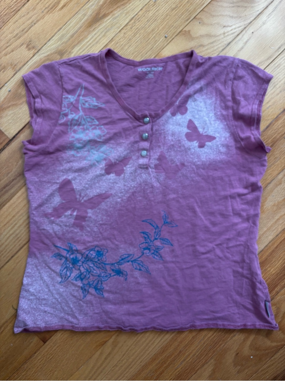 3/$20 Woolrich Purple Short-Sleeve Butterfly Henley Tee